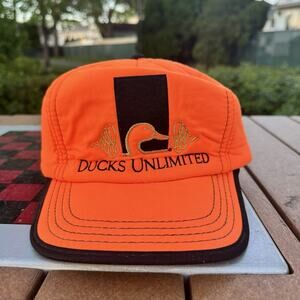 Vintage Ducks Unlimited Orange Cap Hat Strapback Hunting Foam Neon Universal
